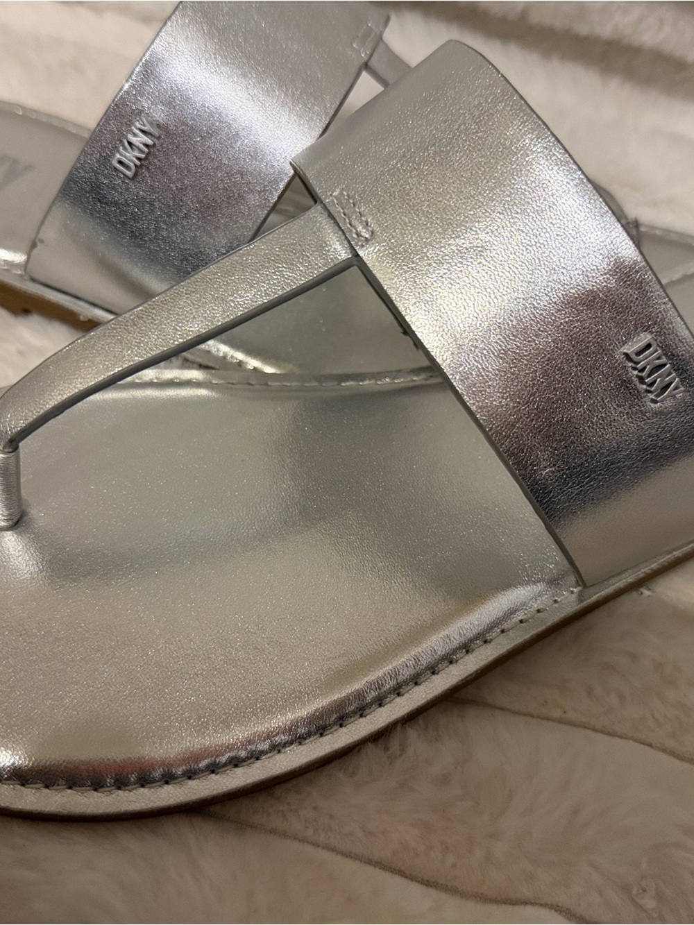 DKNY Metallic Silver Thong Sandals